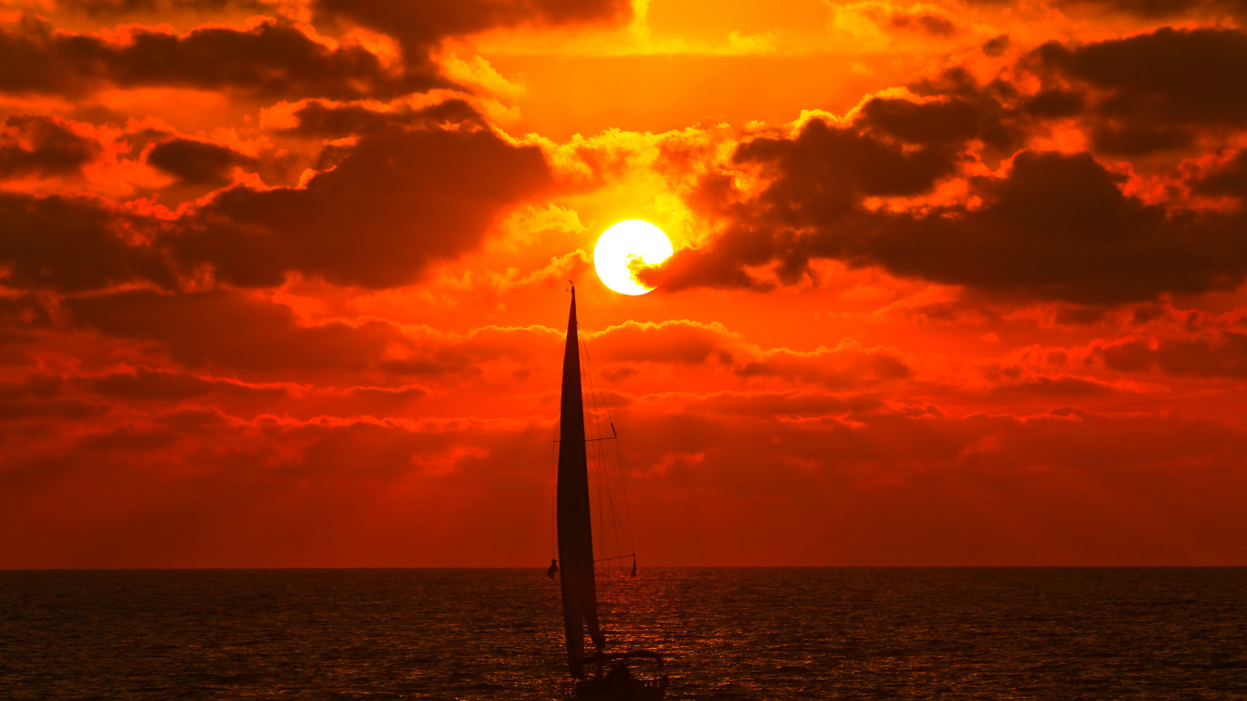 Обои закат, горизонт, солнце, восход солнца, море в разрешении 1366x768