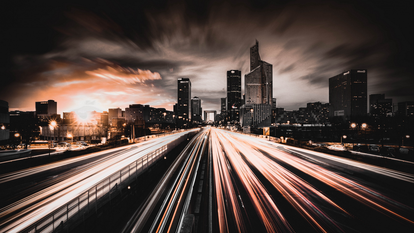 Обои город, городской пейзаж, городской район, метрополия, линия горизонта в разрешении 1366x768