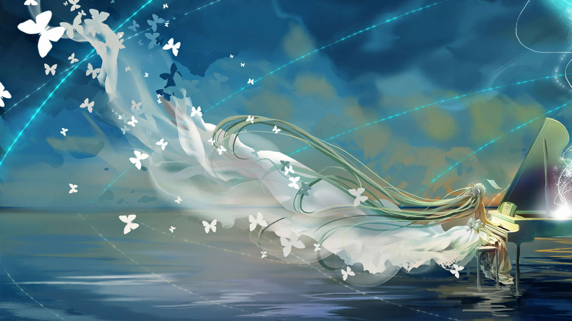 Обои Хацунэ Мику, вокалоид, небо, отражение, голубой в разрешении 1920x1080