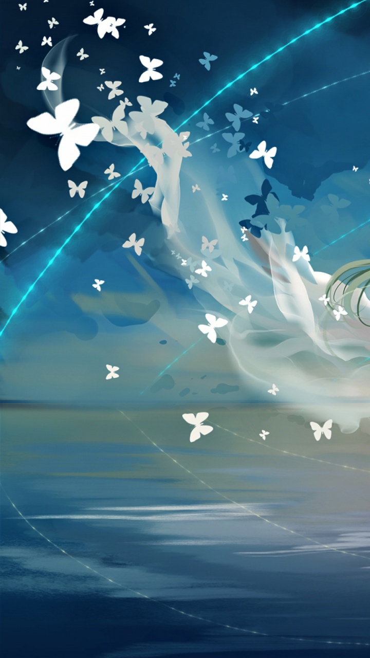 Обои Хацунэ Мику, вокалоид, небо, отражение, голубой в разрешении 720x1280