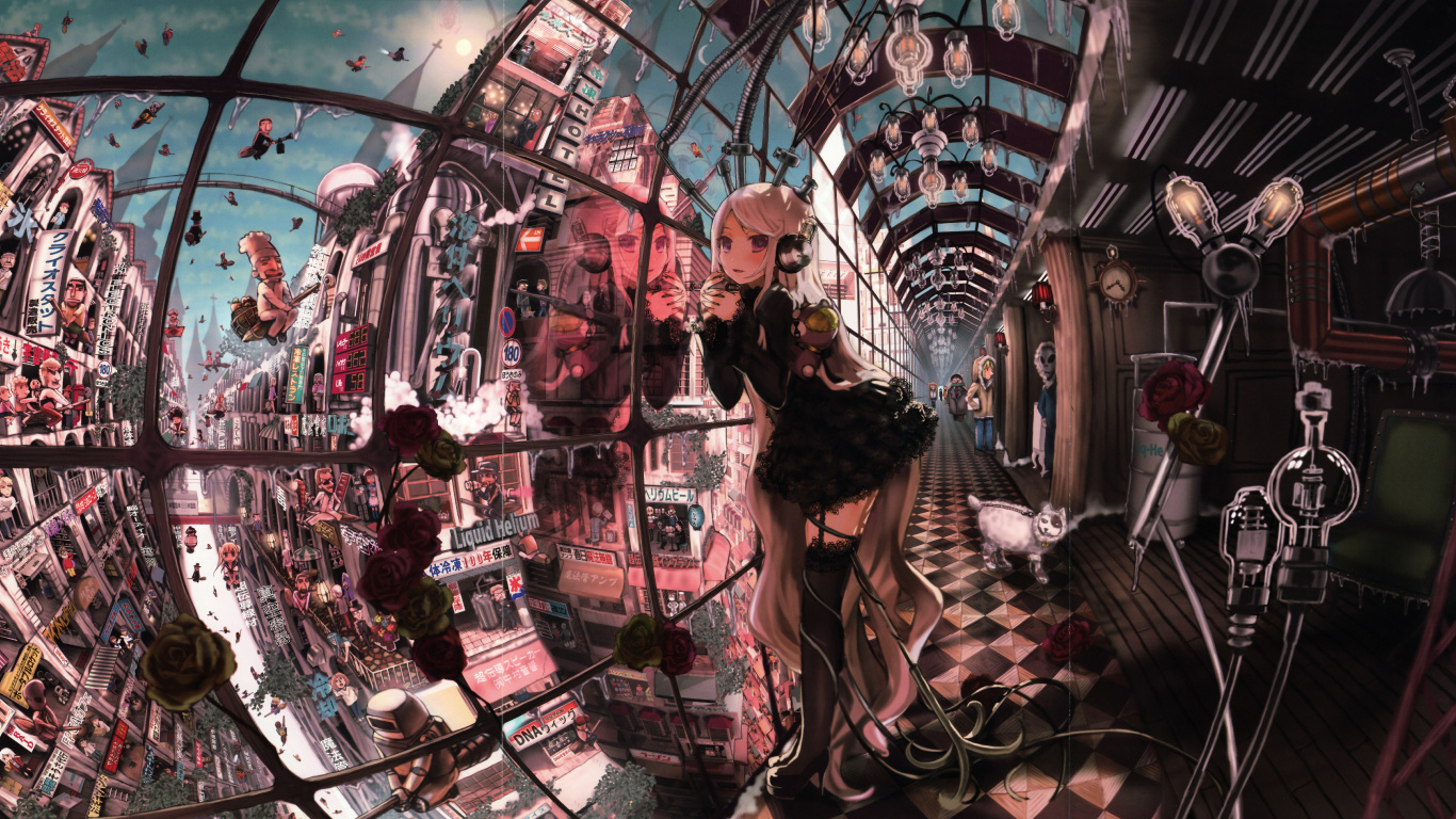 Обои высокое качество аниме, прохлада, фэшн, рисование, объектив fisheye в разрешении 1366x768