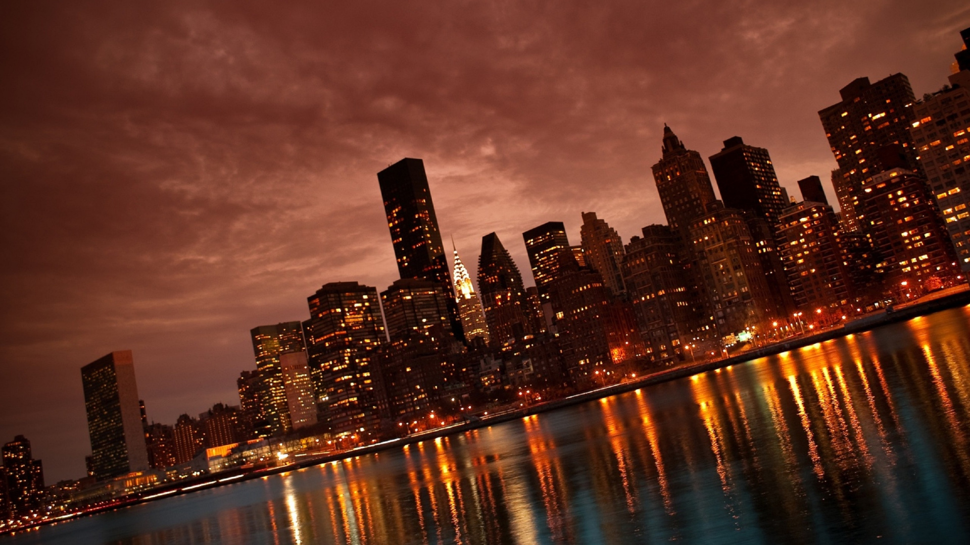 Обои Манхеттен, город, городской пейзаж, метрополия, линия горизонта в разрешении 1920x1080