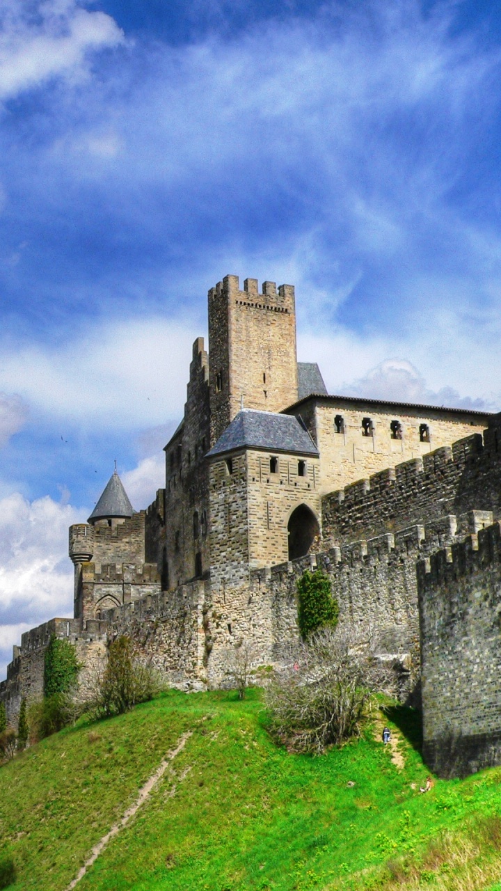 Обои укрепленный город Каркассон, замок, фортификация, средневековая архитектура, здание в разрешении 720x1280
