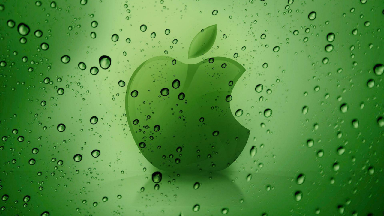 Обои apple, зеленый, вода, роса, лист в разрешении 1280x720
