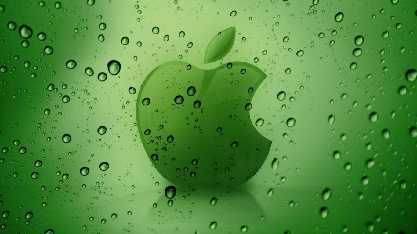 Обои apple, зеленый, вода, роса, лист в разрешении 1366x768