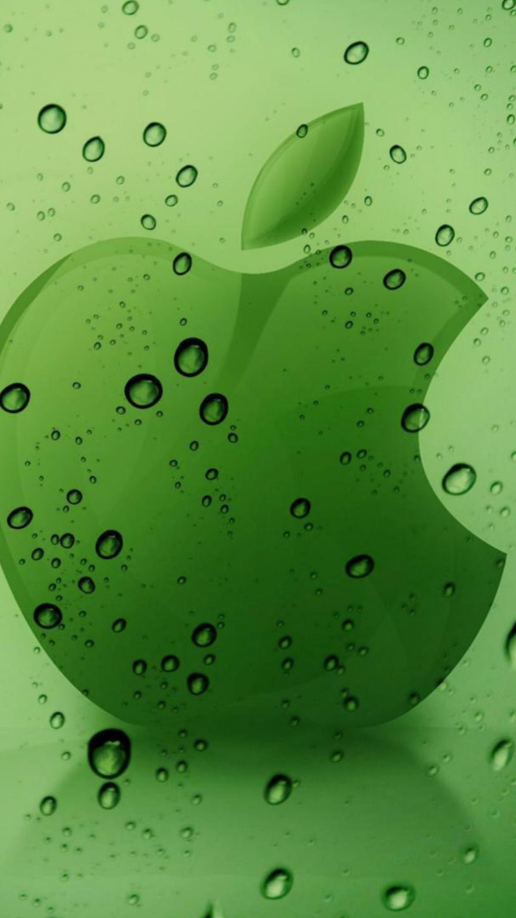 Обои apple, зеленый, вода, роса, лист в разрешении 750x1334