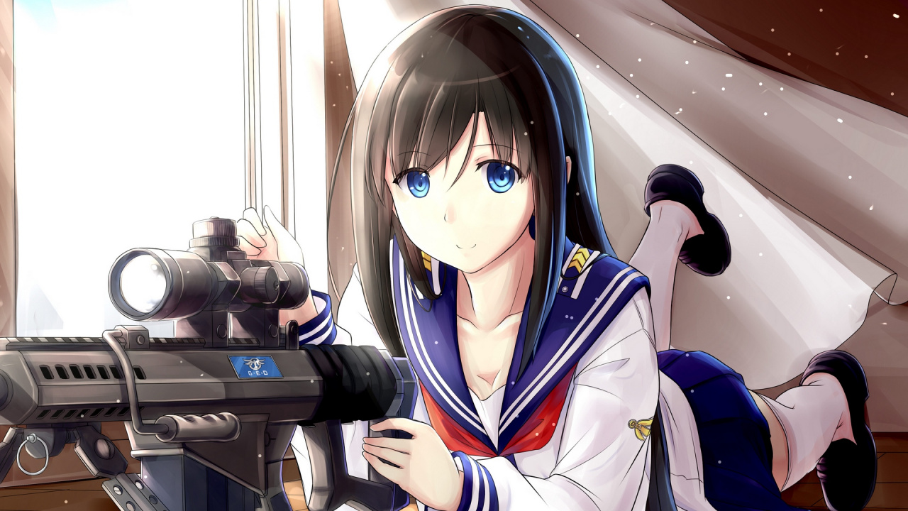 Обои аниме, Манга, аниме с оружием, снайперская винтовка, орудие в разрешении 1280x720