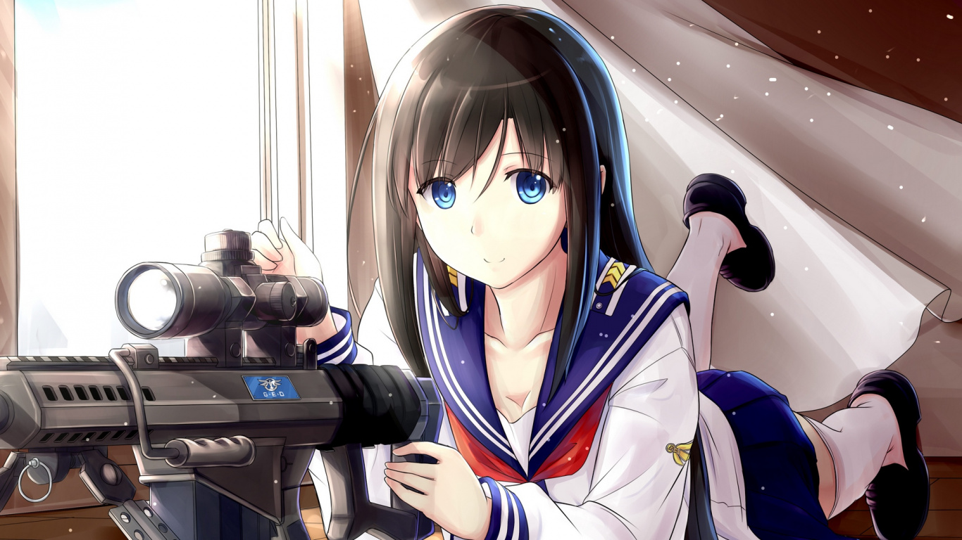 Обои аниме, Манга, аниме с оружием, снайперская винтовка, орудие в разрешении 1366x768