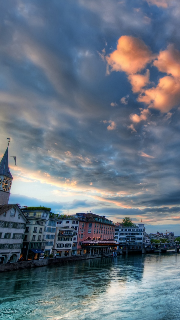 Обои Zrich, путеводитель, облако, водный путь, ориентир в разрешении 720x1280