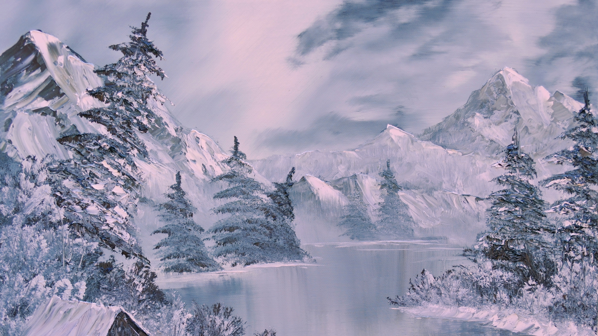 Обои живопись, арт, пейзажная живопись, зима, снег в разрешении 1920x1080