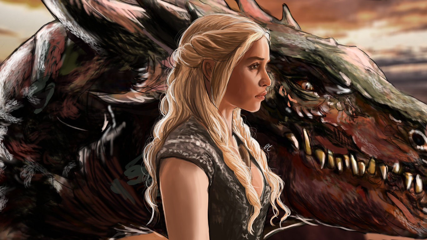 Обои дейенерис таргариен, Игра престолов, Эмилия Кларк, арт, цифровое искусство в разрешении 1366x768