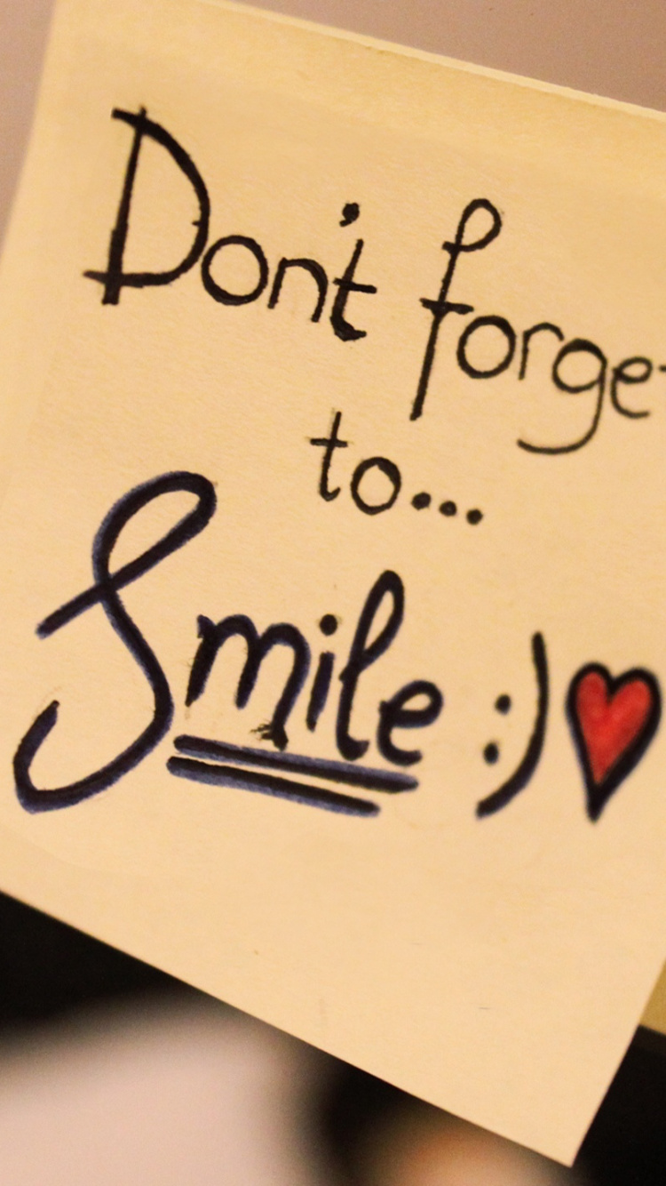 Обои улыбка, текст, Пост-это к сведению, почерк, каллиграфия в разрешении 750x1334