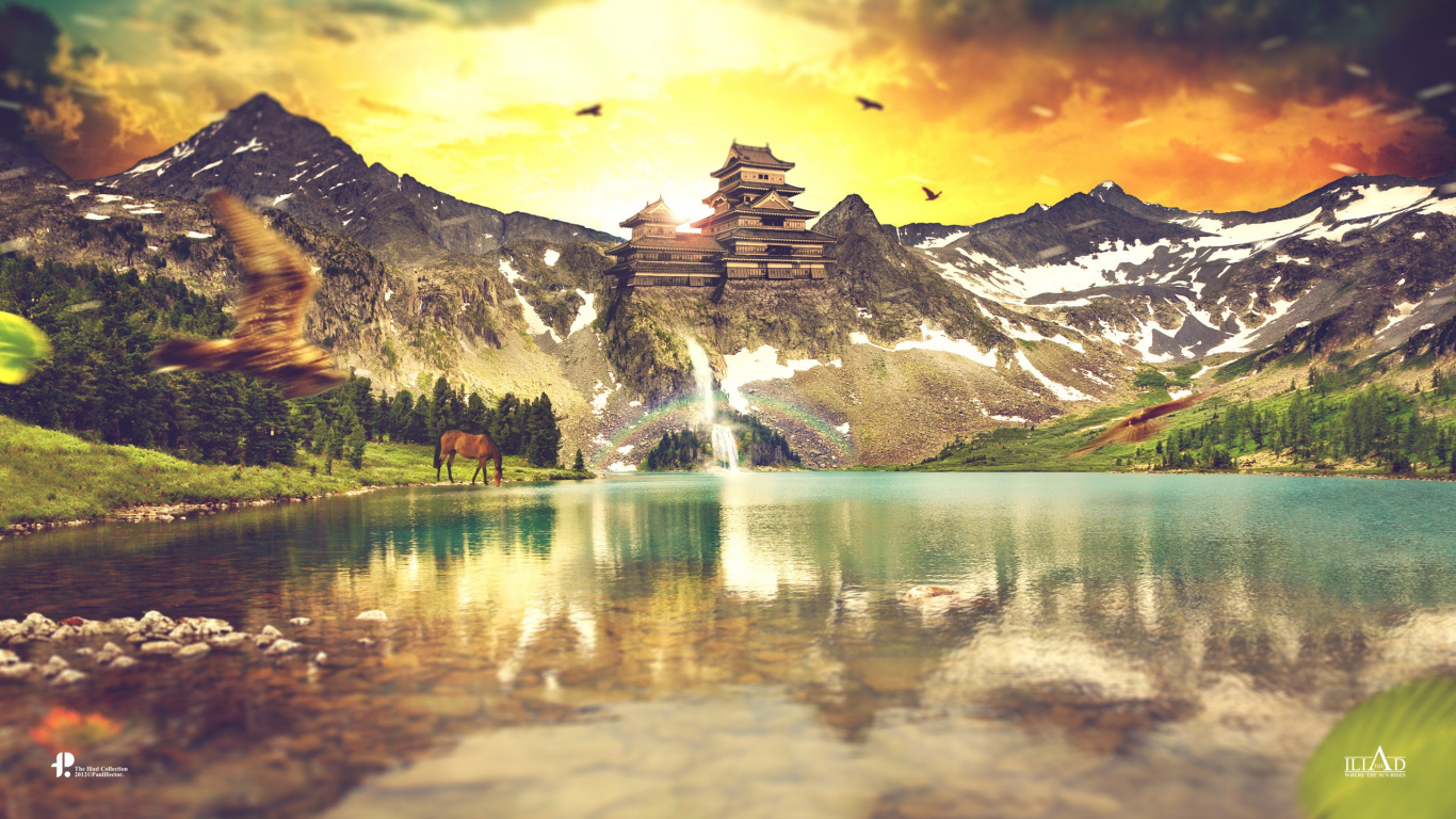 Обои природа, отражение, гора, вода, озеро в разрешении 1366x768