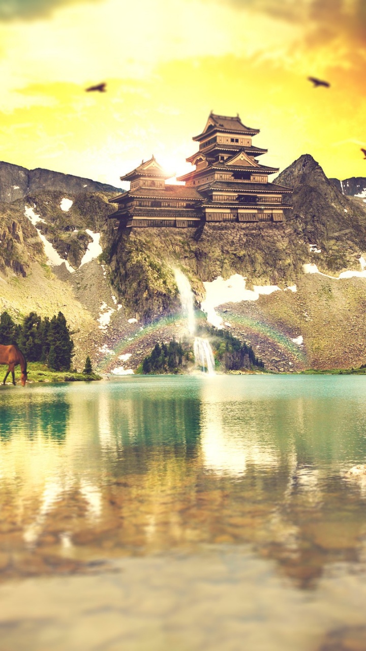 Обои природа, отражение, гора, вода, озеро в разрешении 720x1280