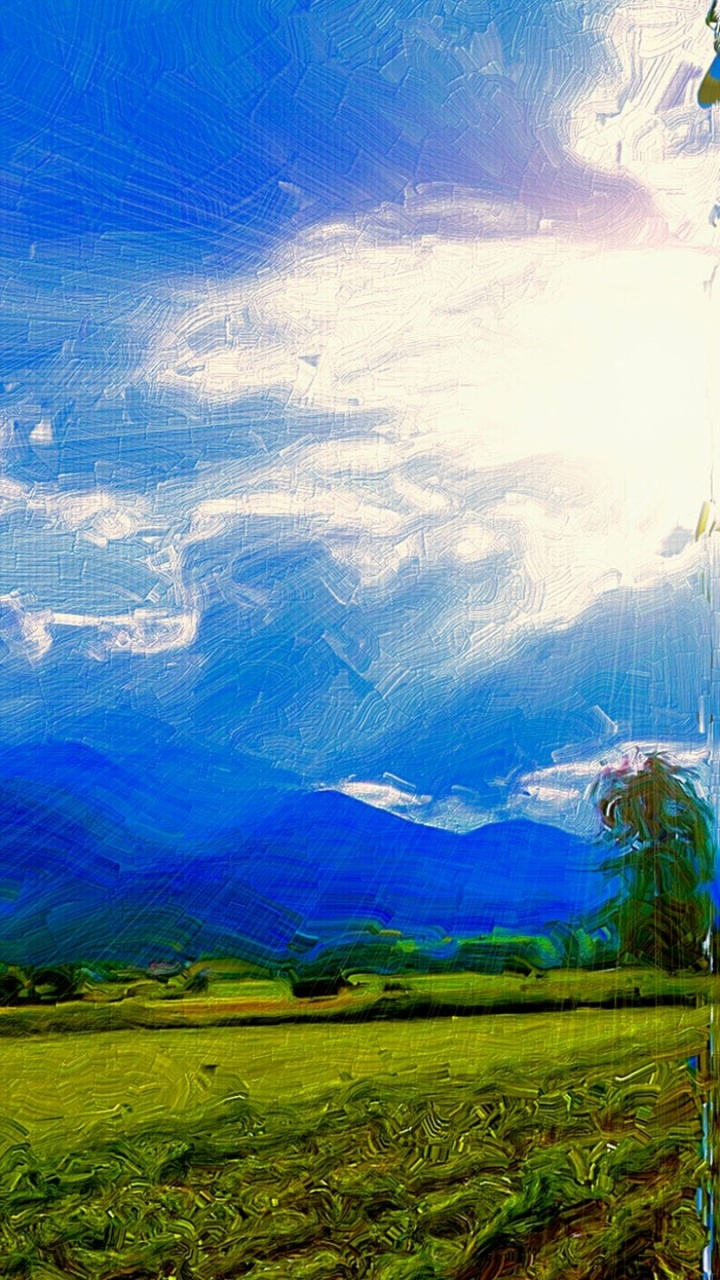 Обои живопись, пейзажная живопись, природа, зеленый, горный рельеф в разрешении 720x1280