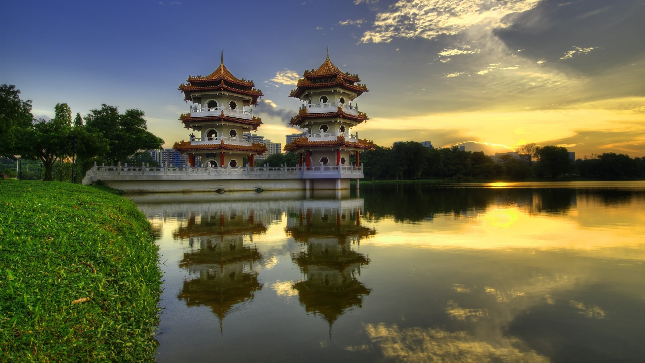 Обои китайский сад, сад, Китай, отражение, природа в разрешении 1280x720