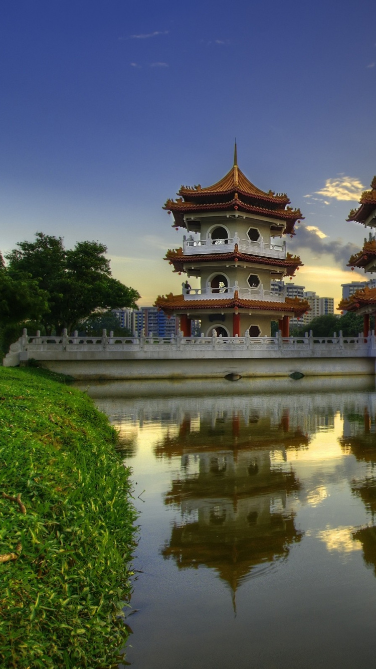 Обои китайский сад, сад, Китай, отражение, природа в разрешении 750x1334