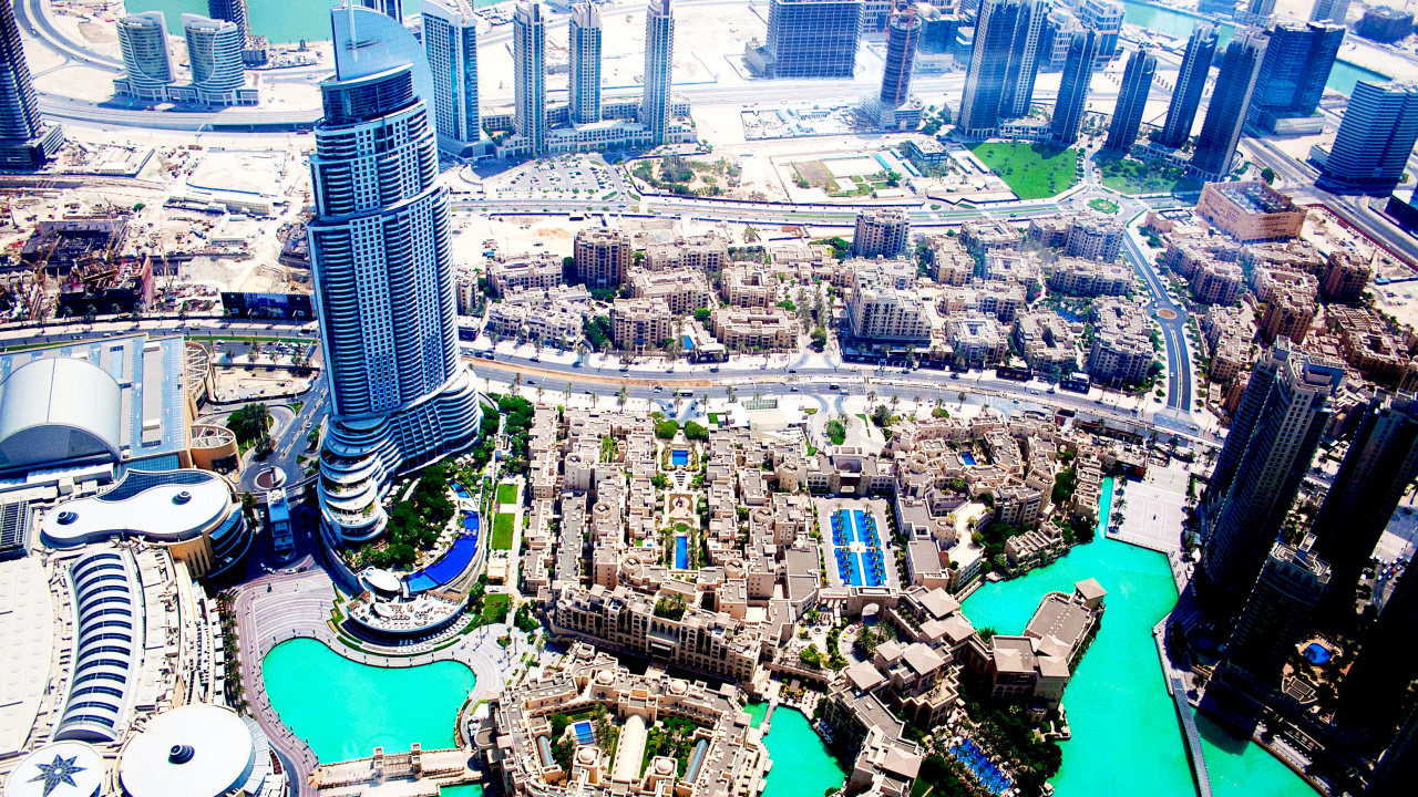 Обои Бурдж Халифа, Фонтан Дубай, вышка, достопримечательность, городской район в разрешении 1280x720