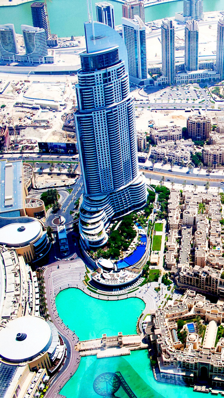 Обои Бурдж Халифа, Фонтан Дубай, вышка, достопримечательность, городской район в разрешении 750x1334