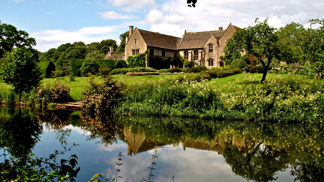 Обои большой следующими достопримечательностями усадьбы, отражение, свойство, имущество, Хаус в разрешении 1280x720