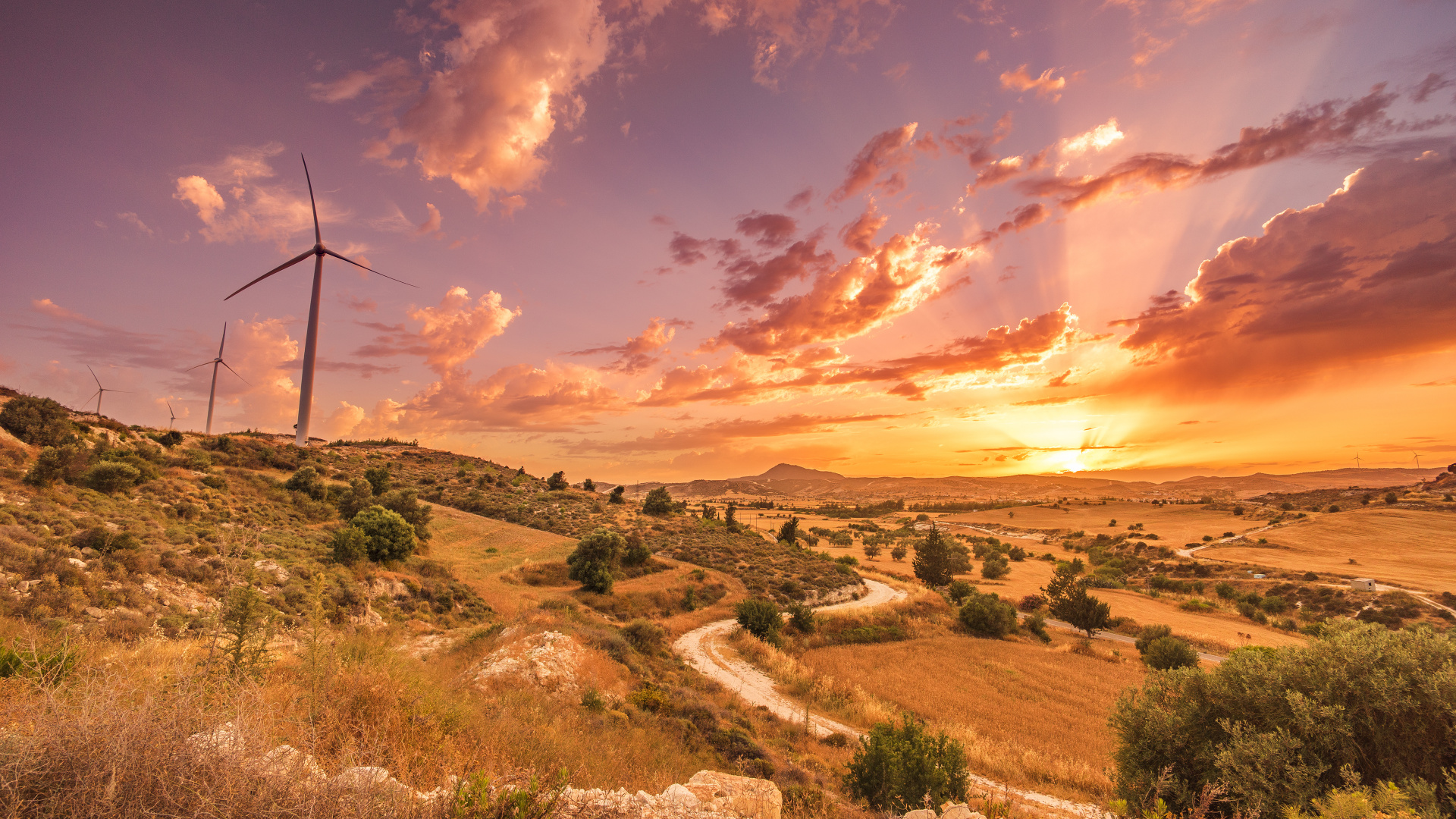 Обои Монастырь Ставровуни, облако, растение, ветряная мельница, атмосфера в разрешении 1920x1080