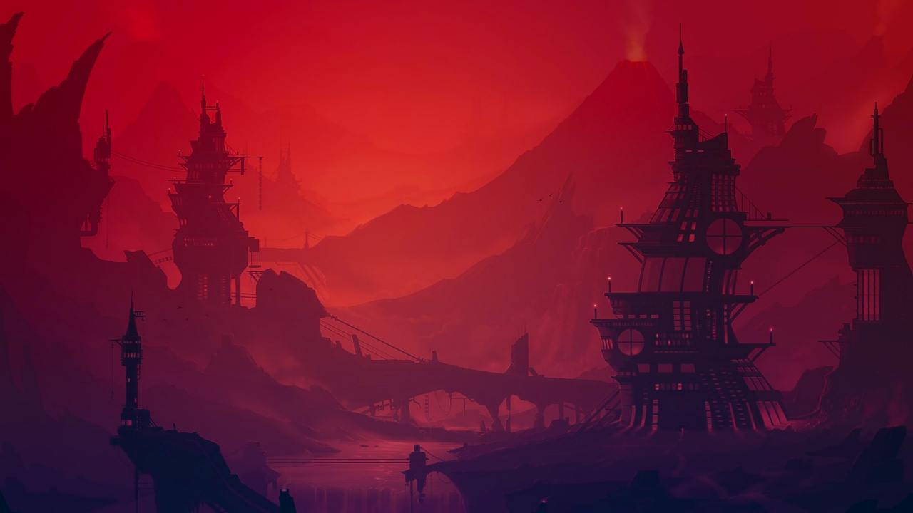 Обои глядя вдаль, красный цвет, иллюстрация, цифровое искусство, произведение искусства в разрешении 1280x720