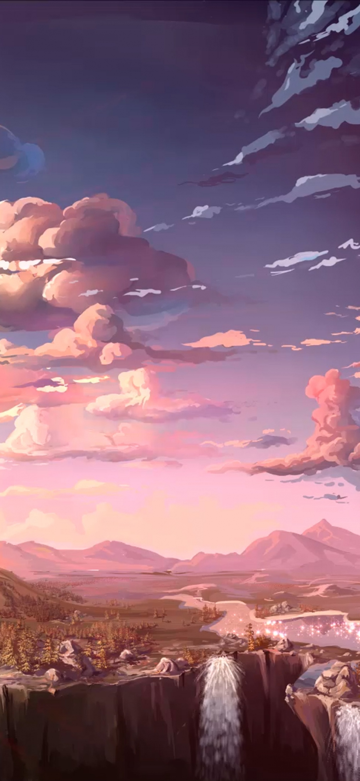 Обои аниме, пейзаж, театральные декорации, облако, природа в разрешении 1242x2688