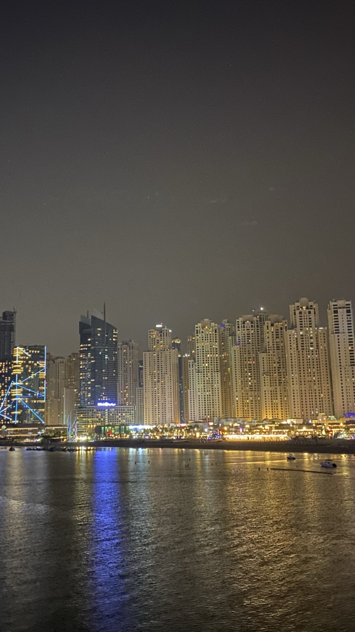 Обои Дубай, городской пейзаж, вода, ночь, башня в разрешении 720x1280