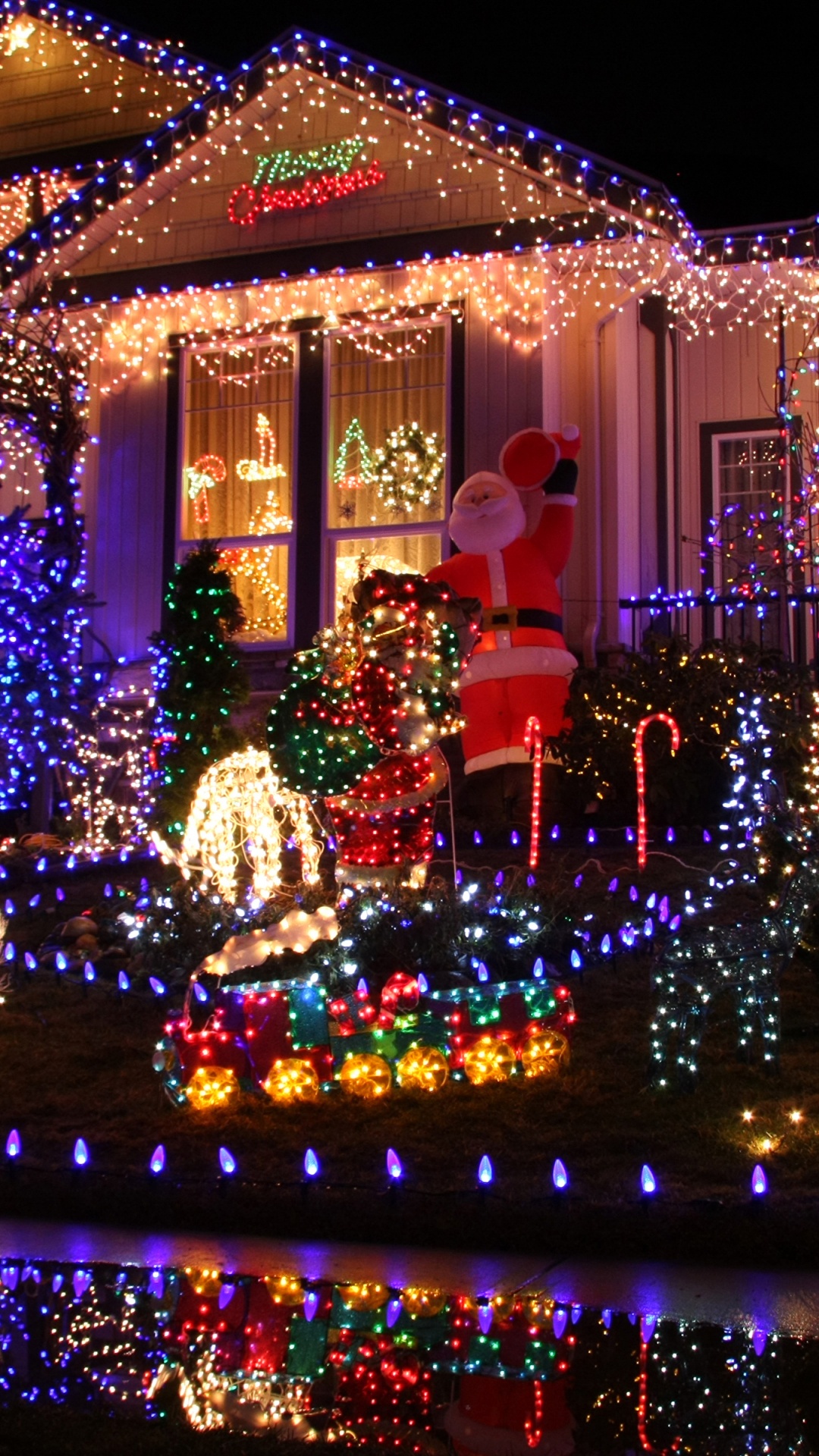 Обои Рождественский день, Рождественские огни, Рождественские украшения, освещение, свет в разрешении 1080x1920