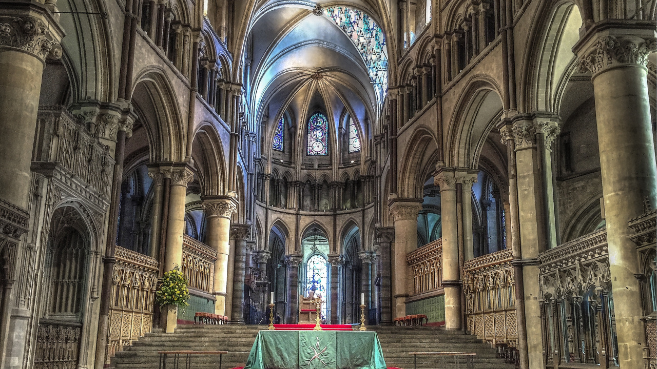 Обои Кентерберийский собор, собор, место поклонения, здание, средневековая архитектура в разрешении 1280x720