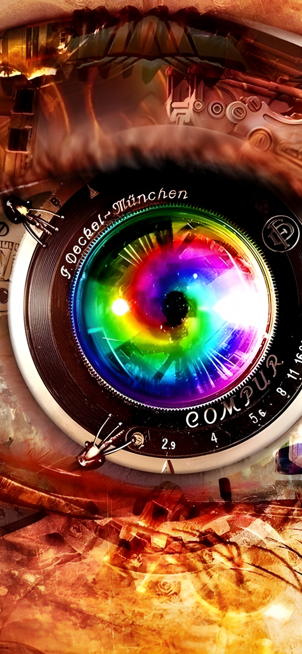 Обои стимпанк, Город Стимпанк, ирис, арт, круг в разрешении 1242x2688