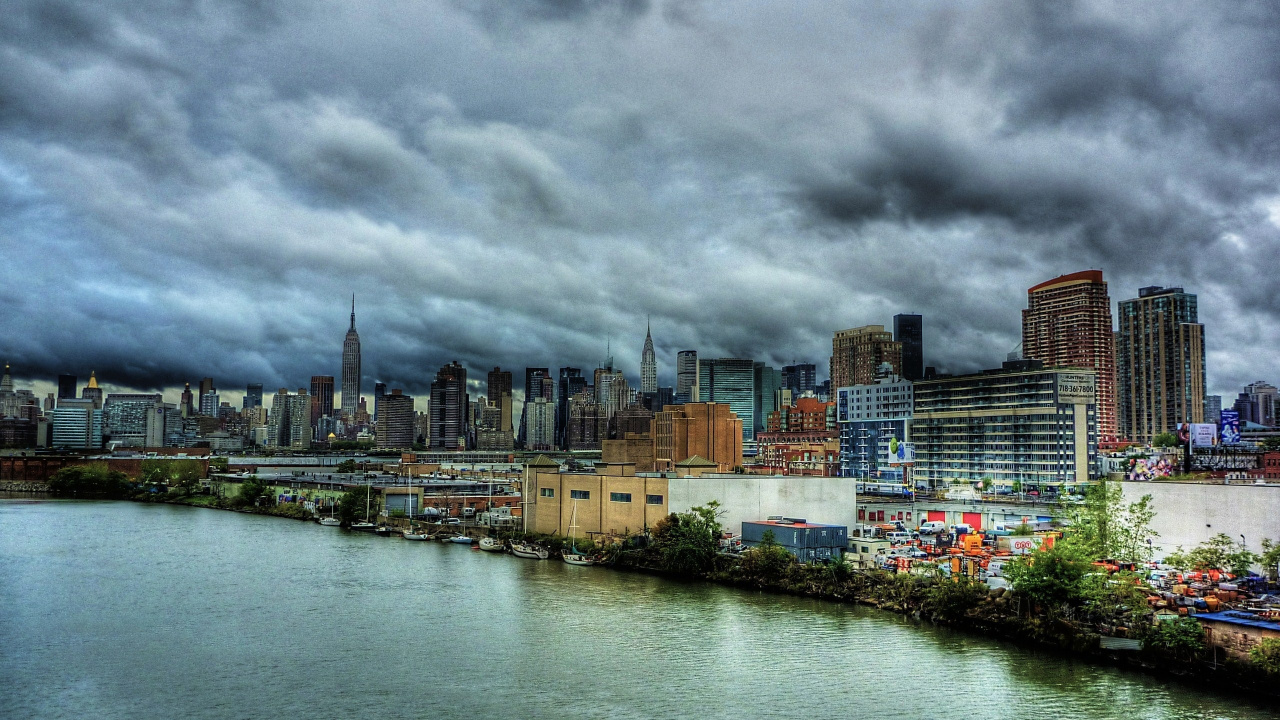 Обои Манхеттен, городской пейзаж, город, городской район, облако в разрешении 1280x720