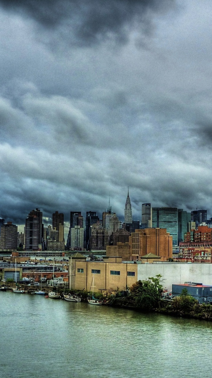 Обои Манхеттен, городской пейзаж, город, городской район, облако в разрешении 720x1280