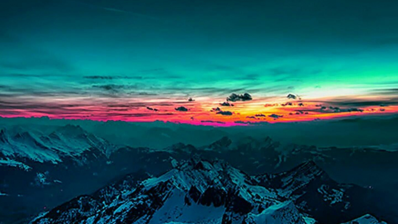 Обои iOS 8, природа, атмосфера, горизонт, Аврора в разрешении 1366x768