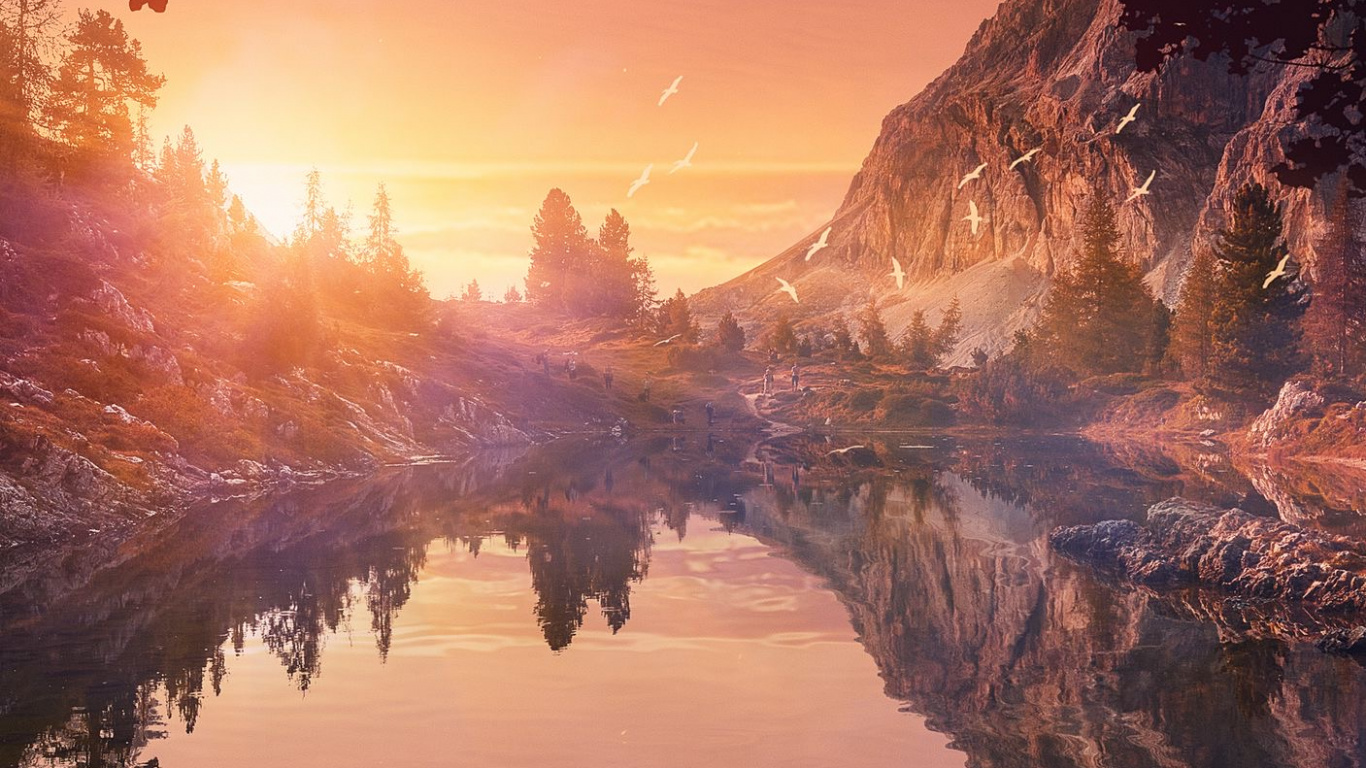 Обои свет, вода, облако, растение, гидроресурсы в разрешении 1366x768