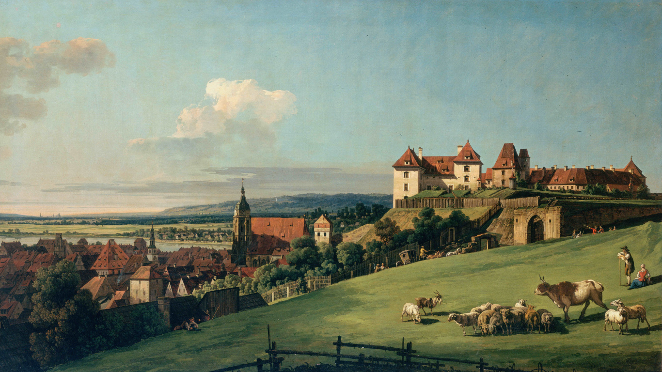 Обои живопись, сельский район, выгон, замок, имущество в разрешении 1366x768