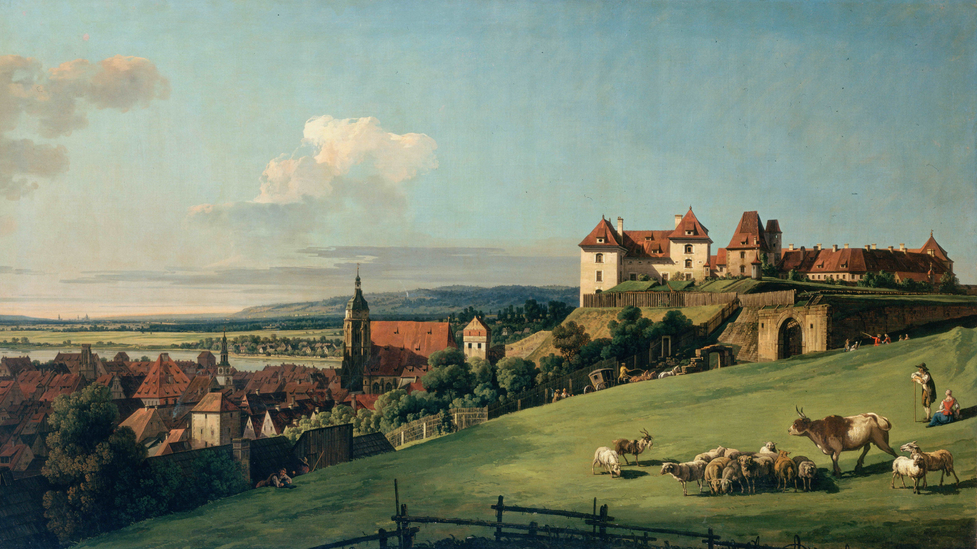 Обои живопись, сельский район, выгон, замок, имущество в разрешении 1920x1080