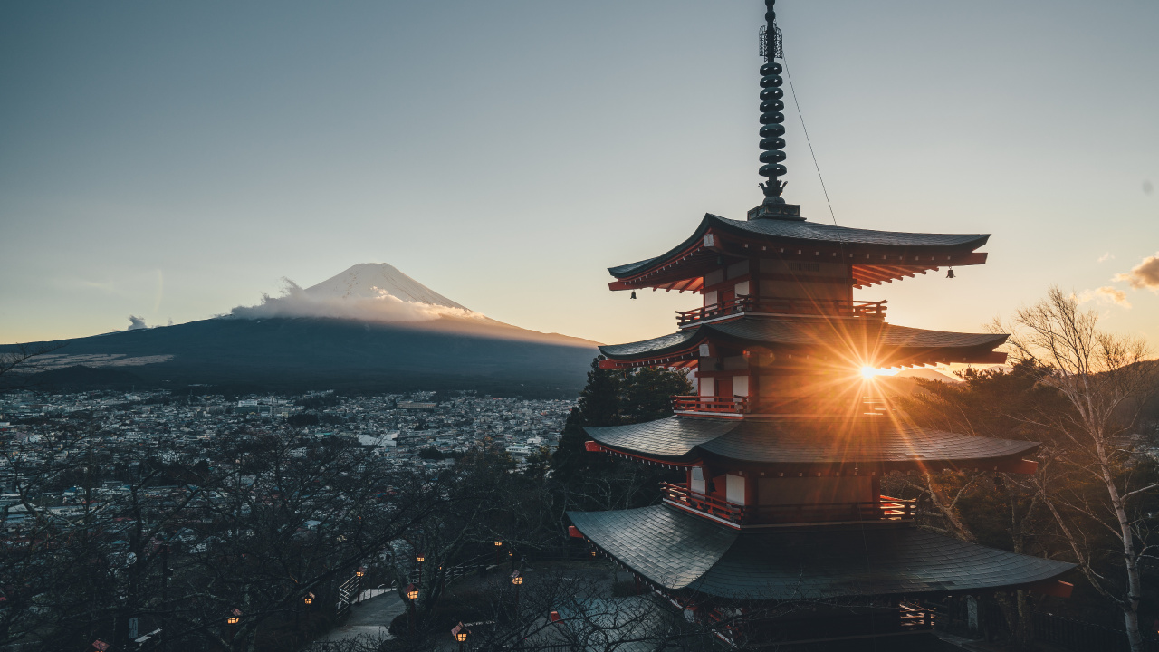 Обои гора Фудзи, гора, архитектура, пагода, облако в разрешении 1280x720