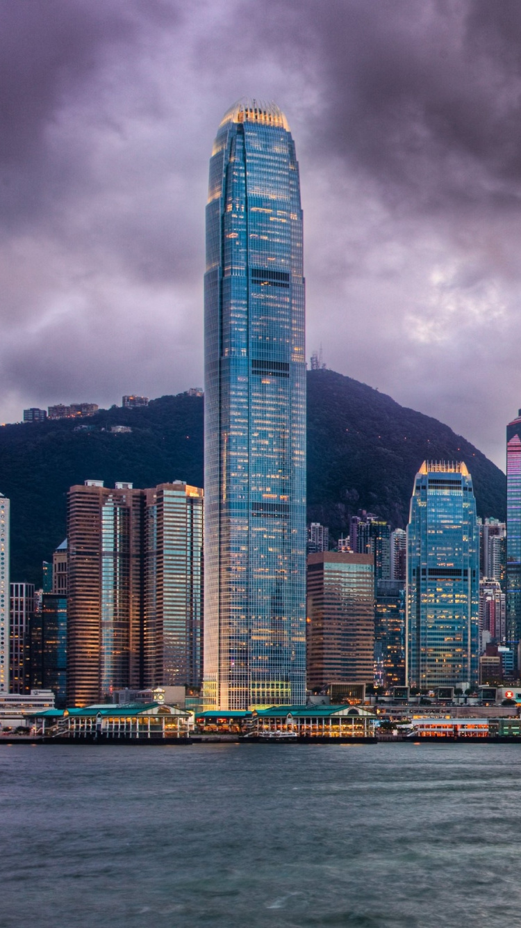 Обои Гавань Виктория, пик Виктория, городской пейзаж, город, линия горизонта в разрешении 750x1334