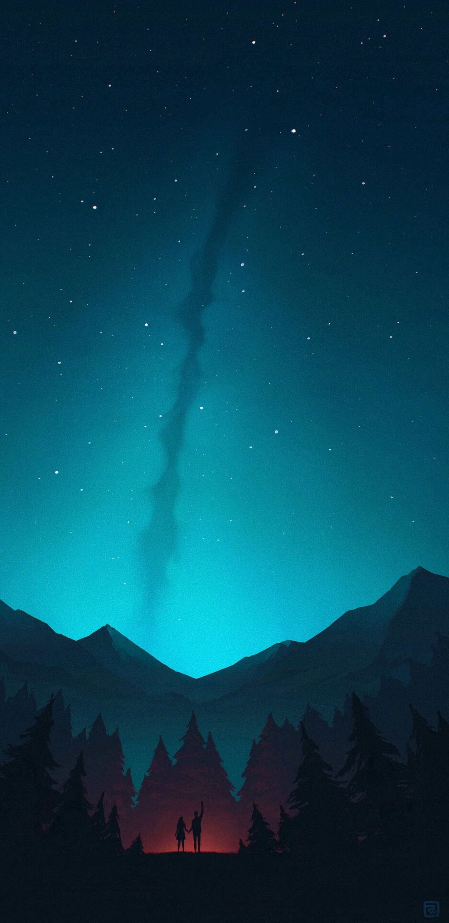 Обои арт, космос, пейзаж, атмосфера, гора в разрешении 1440x2960