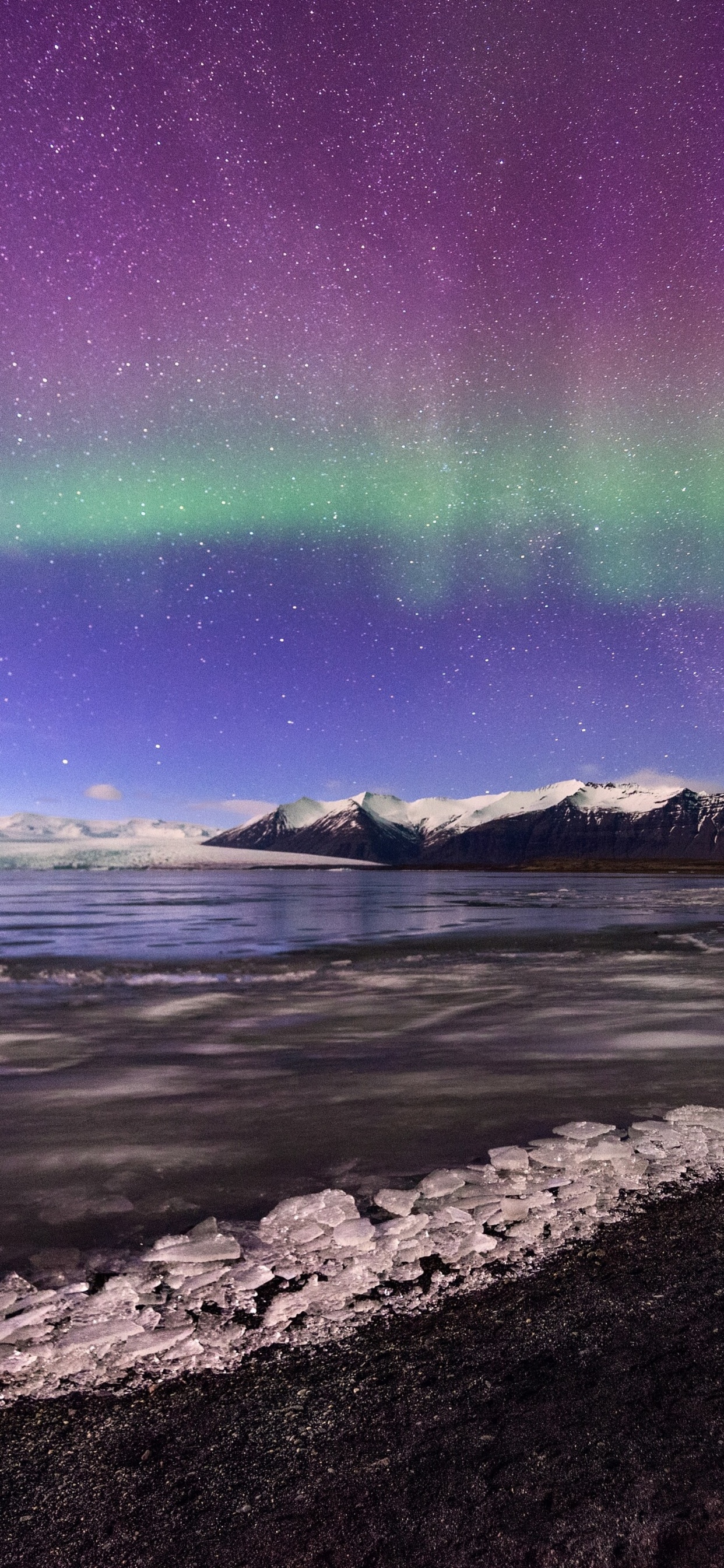 Обои Аврора, ледник, свет, вода, природный ландшафт в разрешении 1242x2688