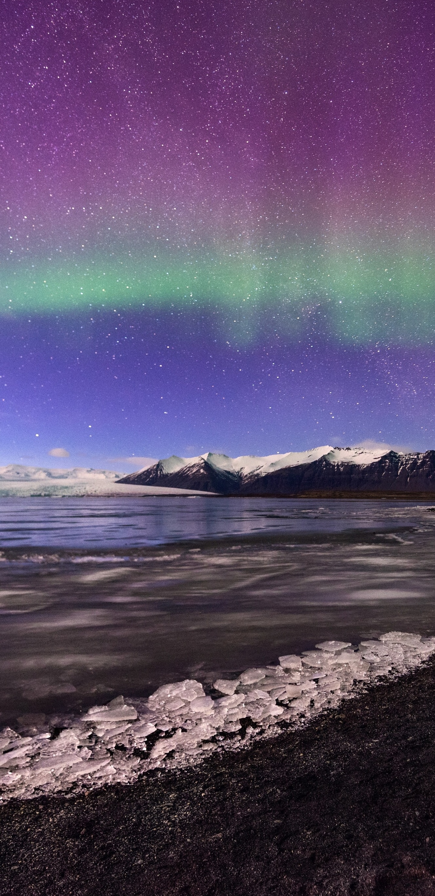 Обои Аврора, ледник, свет, вода, природный ландшафт в разрешении 1440x2960