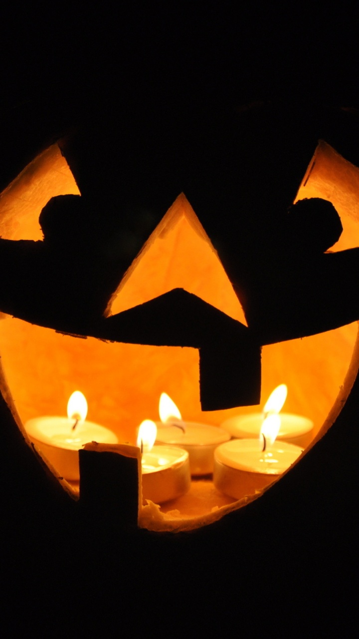 Обои Джек о фонарь, фонарь, свеча, праздник, калебас в разрешении 720x1280