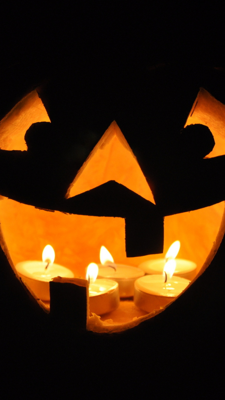 Обои Джек о фонарь, фонарь, свеча, праздник, калебас в разрешении 750x1334