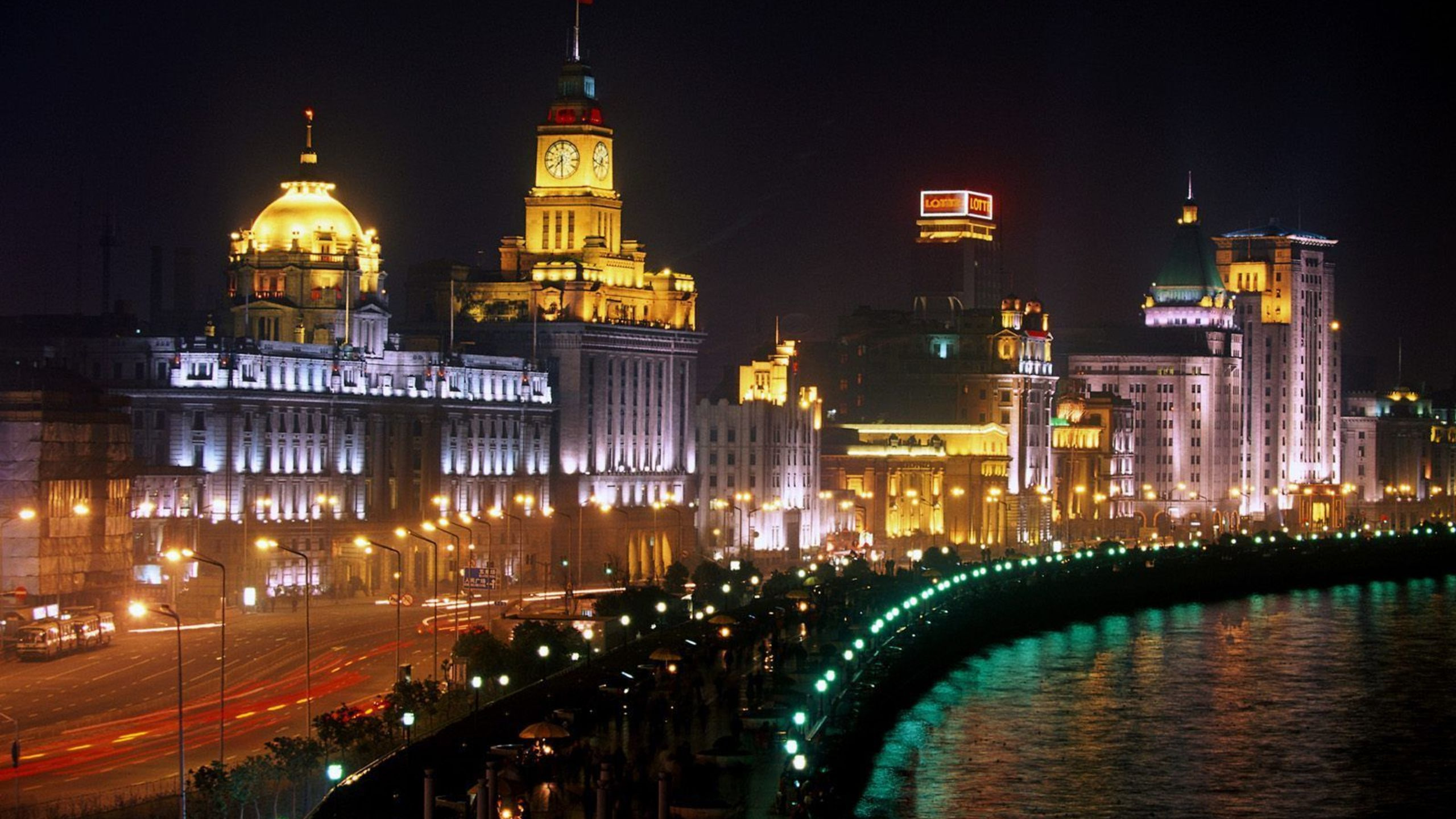 Обои набережная, Пудун, город, ночь, метрополия в разрешении 2560x1440