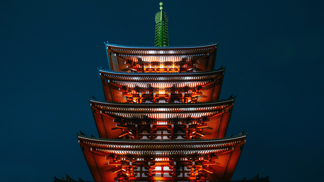 Обои вышка, ночь, Tdai-Цзи, буддизм в разрешении 1366x768