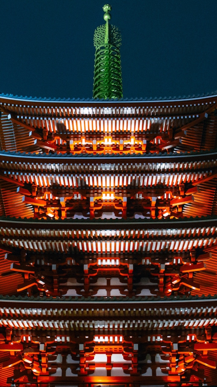 Обои вышка, ночь, Tdai-Цзи, буддизм в разрешении 720x1280