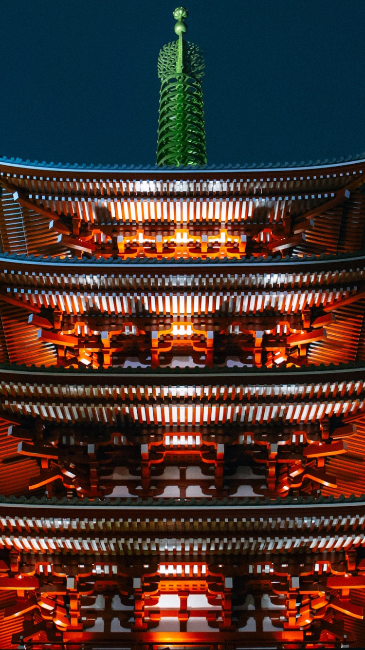 Обои вышка, ночь, Tdai-Цзи, буддизм в разрешении 750x1334