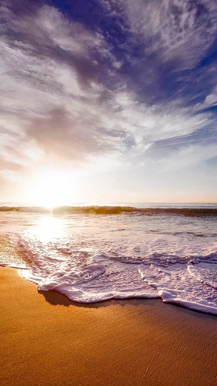 Обои океан, море, пляж, закат, водоем в разрешении 720x1280