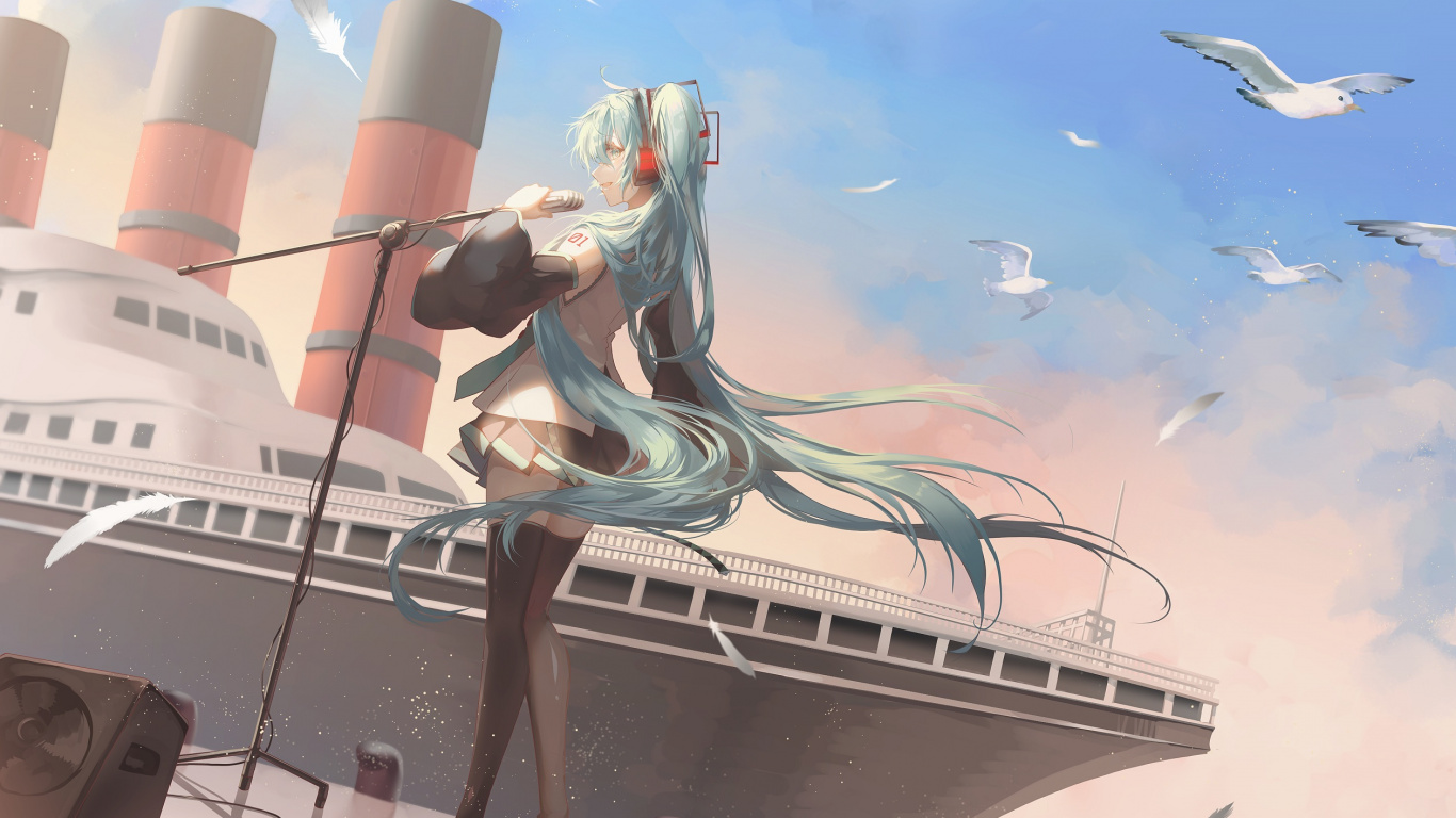 Обои Хацунэ Мику, вокалоид, Мику, иллюстрация, мультфильм в разрешении 1366x768